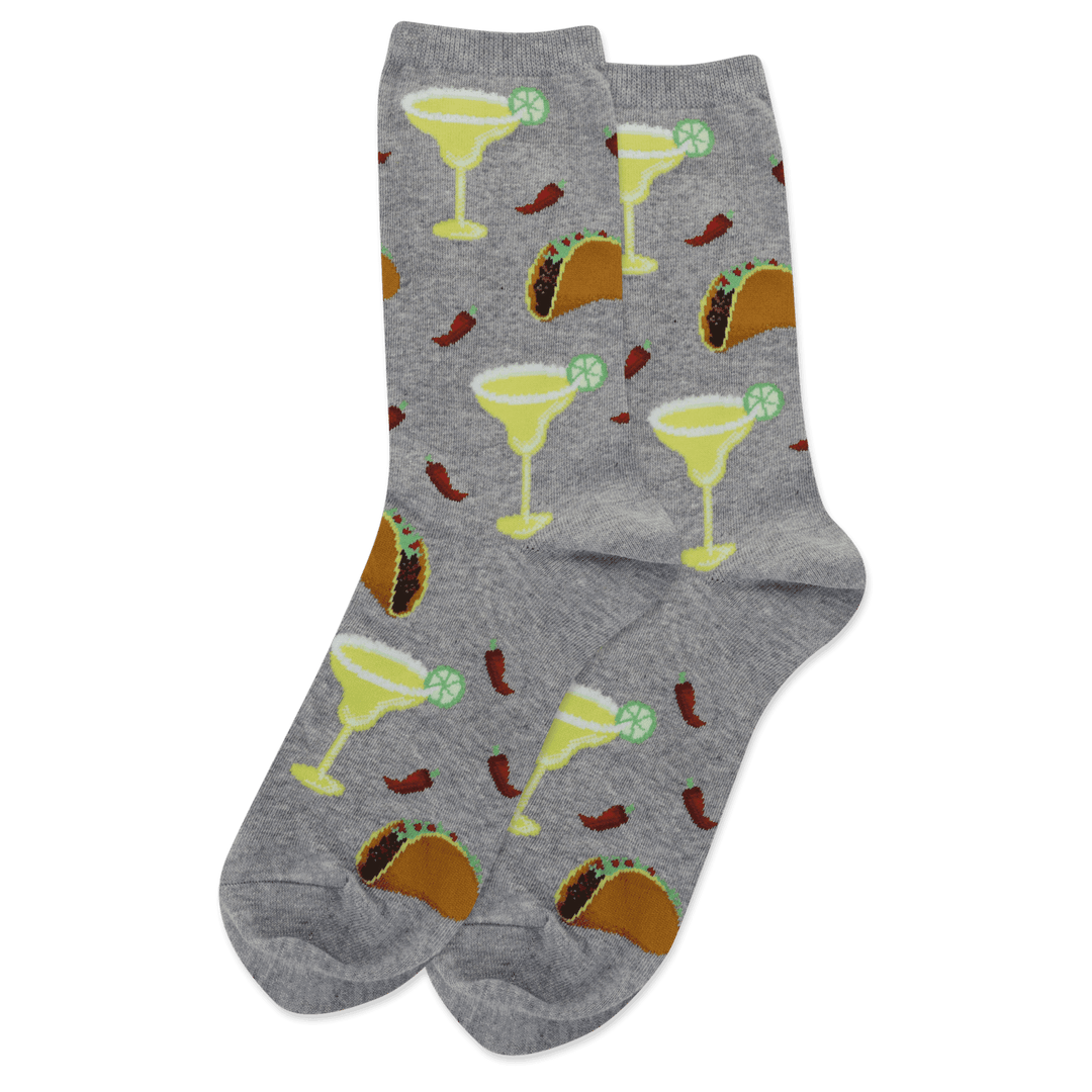 Hotsox Socks Grey Women's Margaritas and Tacos Crew Socks