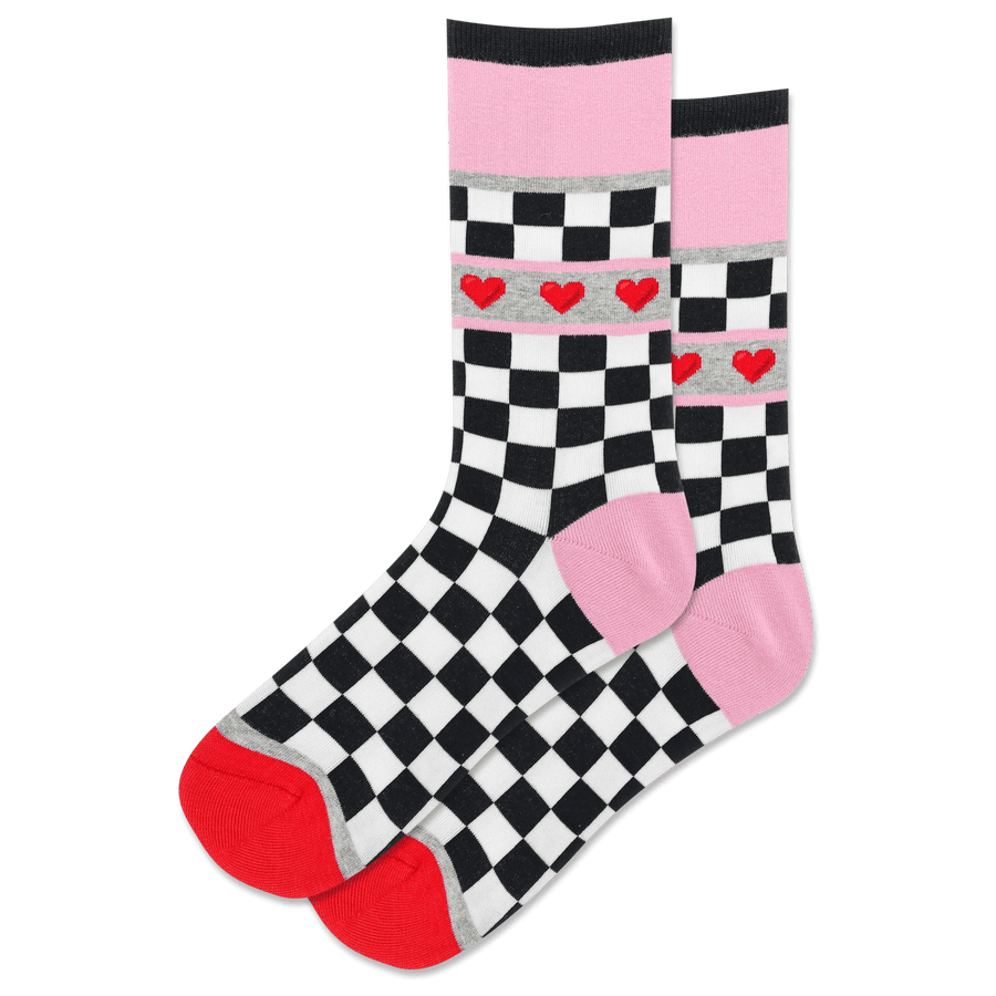 Hotsox Socks Women's Heart Checkered Crew Socks