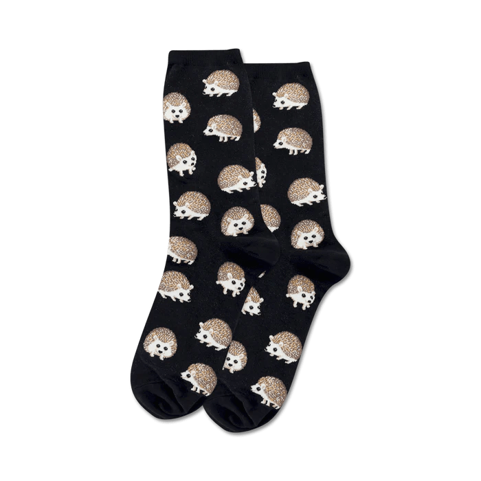Hotsox Socks Women's Hedgehog Cute Crew Socks- Black