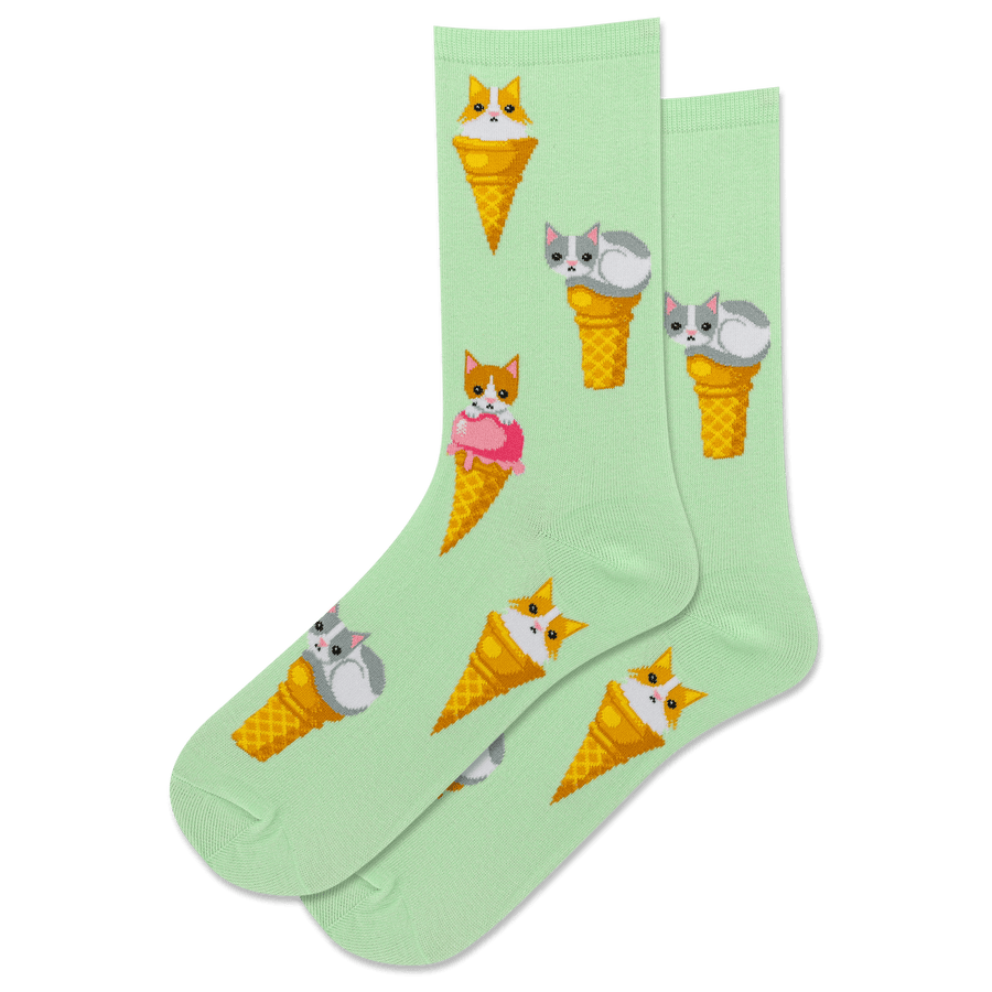 Hotsox Socks Women's Ice Cream Cat Crew Socks