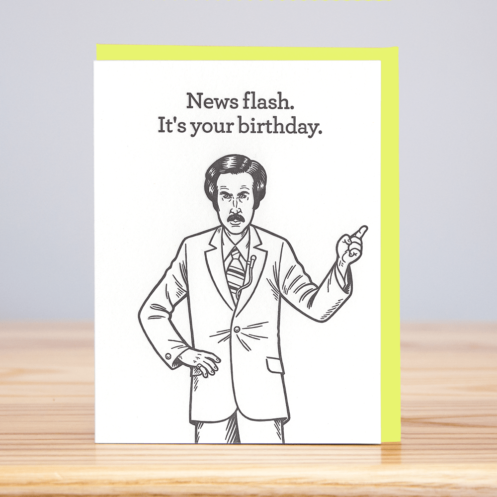 Huckleberry Letterpress Card Ron Burgundy Birthday Card