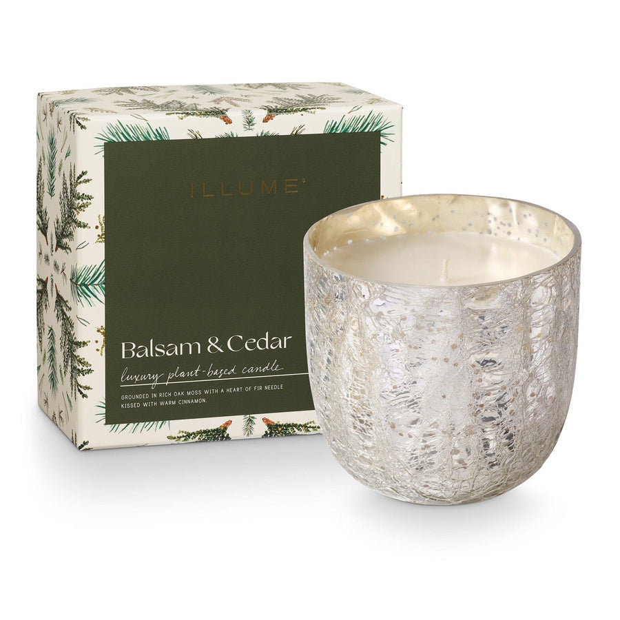 Illume Candle Balsam & Cedar Large Boxed Crackle Glass Candle