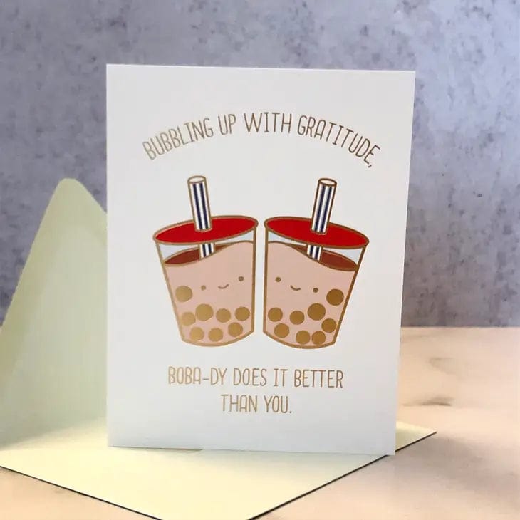 Ilootpaperie Card Bubbling Up with Gratitude Boba Gold Foil Greeting Card