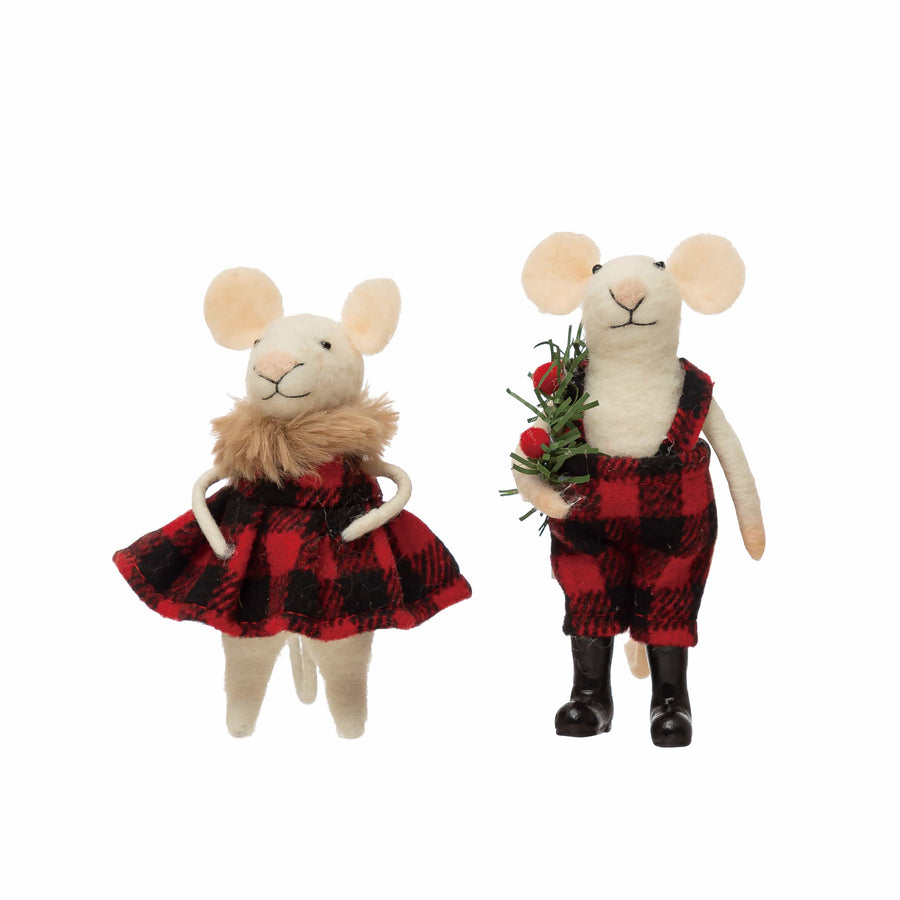 Indaba Ornament Red Plaid Mouse Ornament - two styles