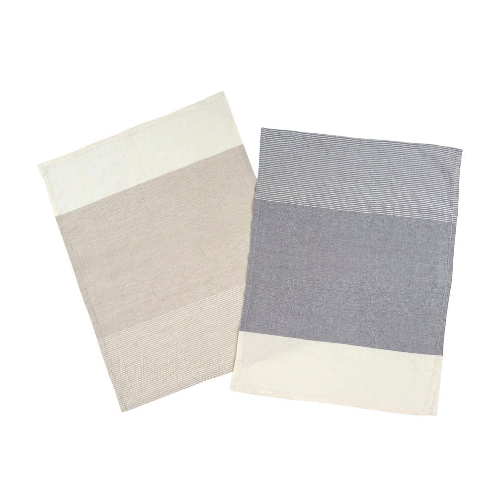 Indaba Tea Towel Sorbet Stripe Linen Tea Towels - Grey