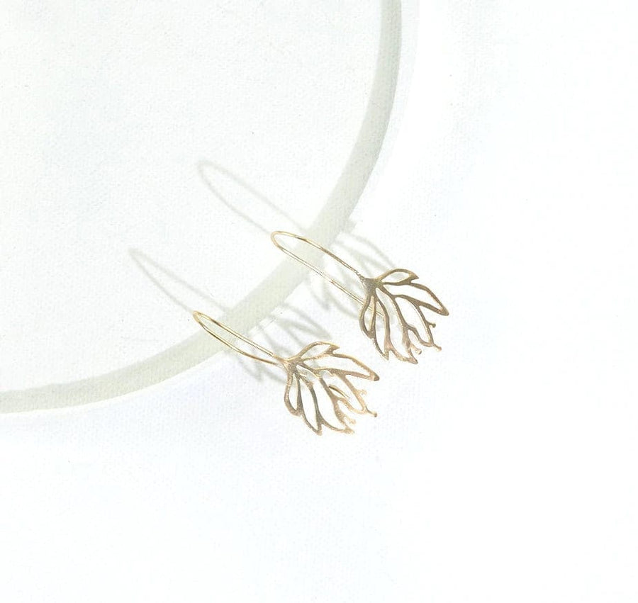 Ink + Alloy Earrings Brass Drop Lotus Threader Earrings