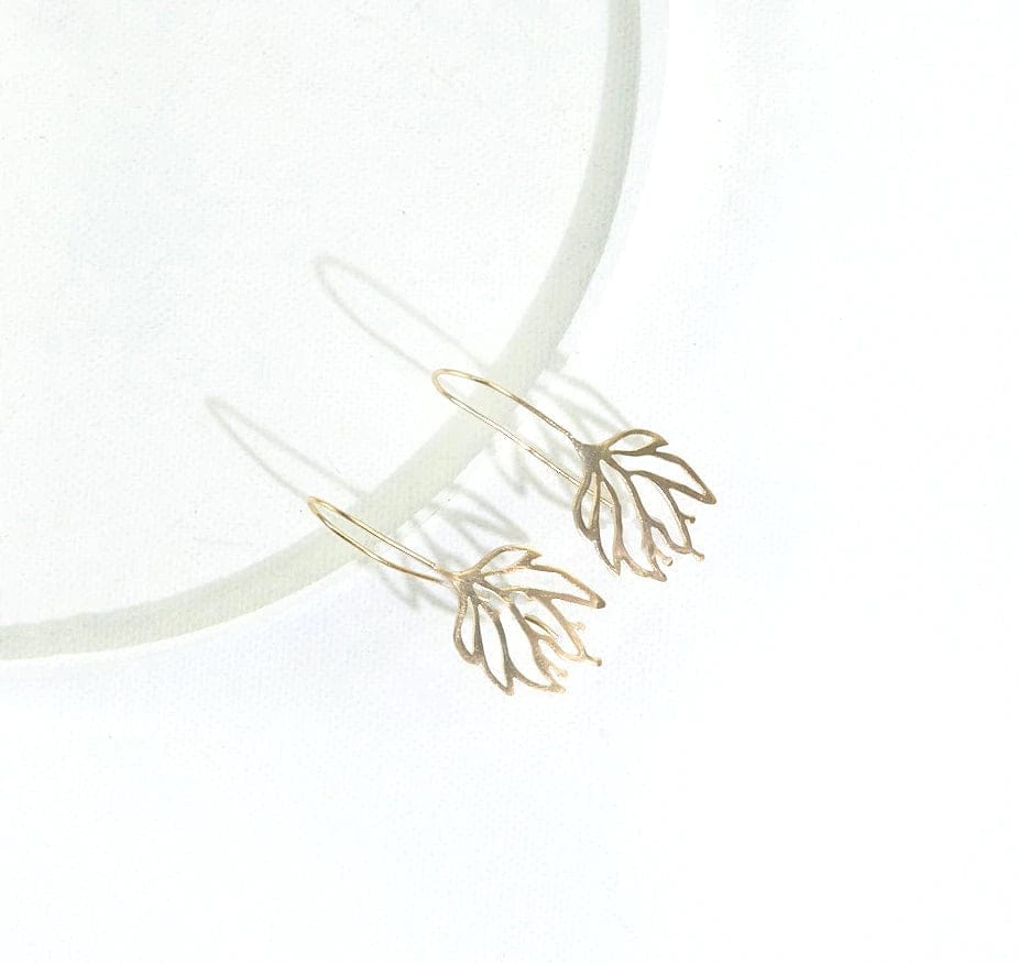 Ink + Alloy Earrings Brass Drop Lotus Threader Earrings