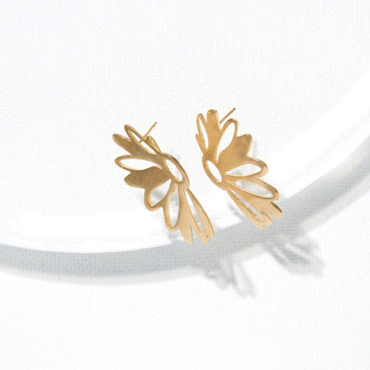 Ink + Alloy Earrings Brass Half Flower Cut Out Post Earrings
