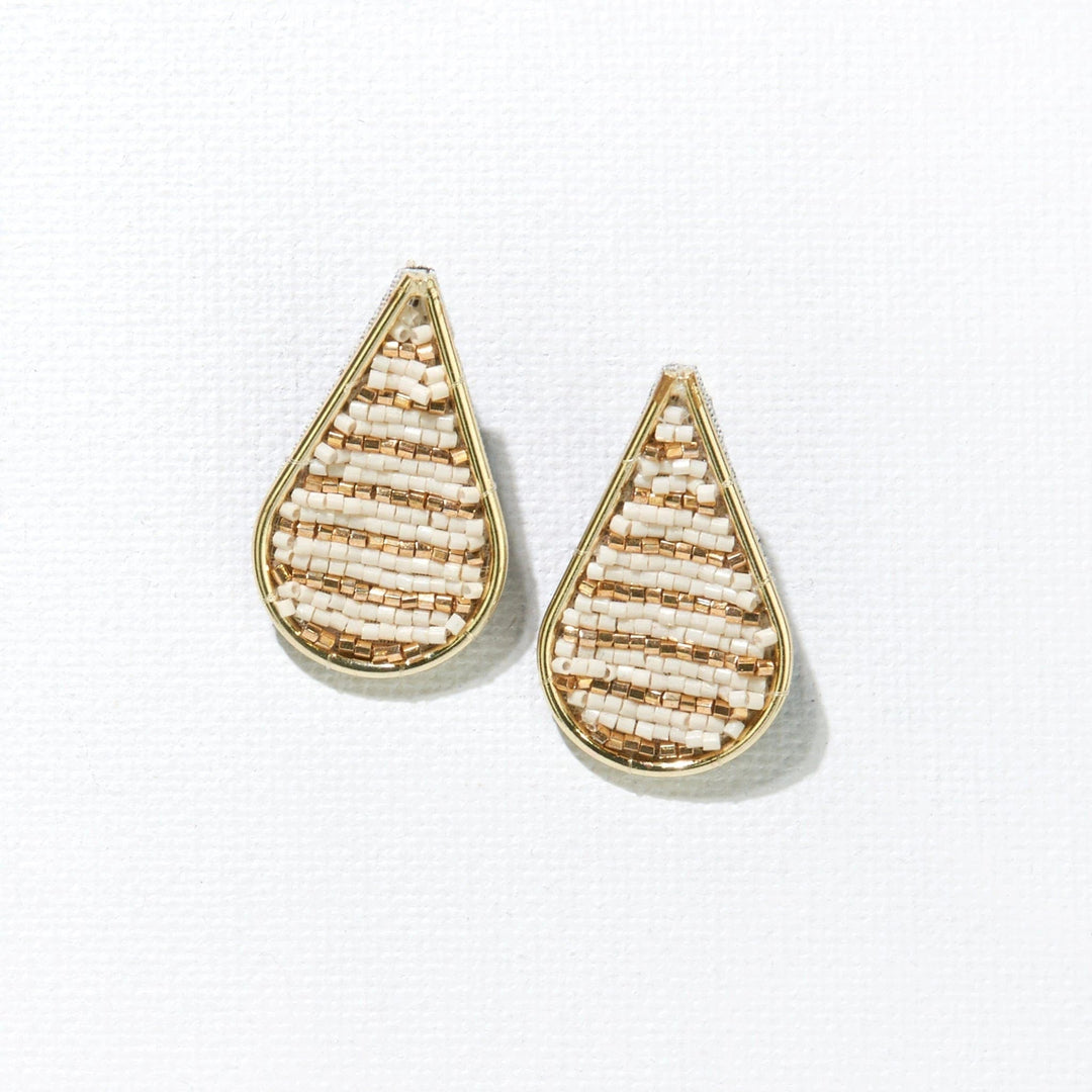 Ink + Alloy Earrings Ivory Gold Stripe Bead Embroidered Drop Post Earrings