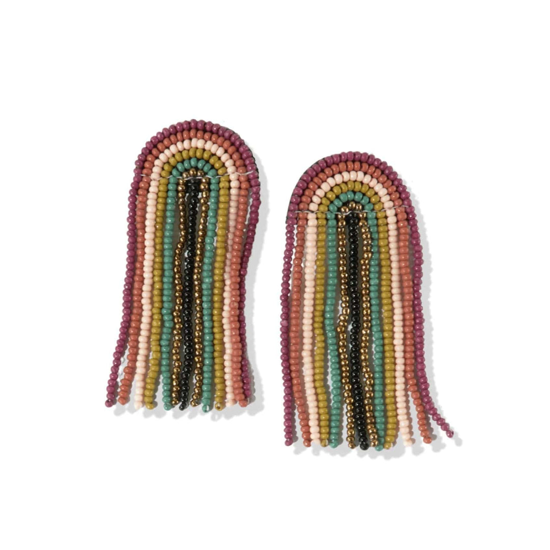 Ink + Alloy Earrings Muted Rainbow Fringe Seed Bead Earrings