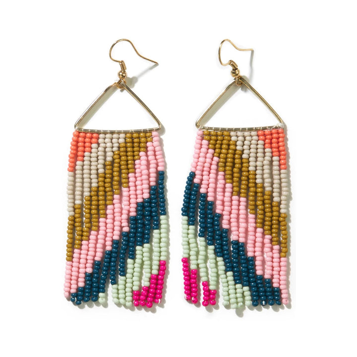Ink + Alloy Earrings Pink Citron Peacock Diagonal Stripe On Triangle Earring