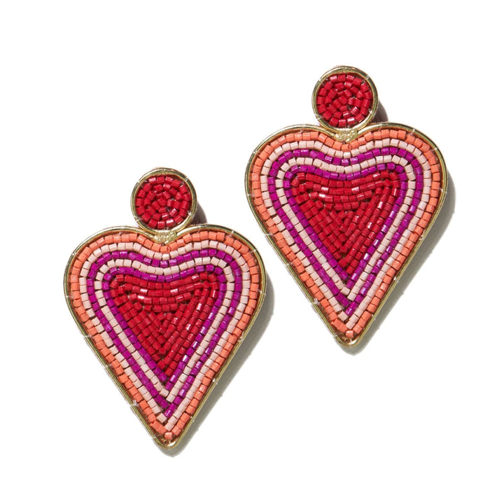 Ink + Alloy Earrings Pink & Red Brass Heart Beaded Post Earring