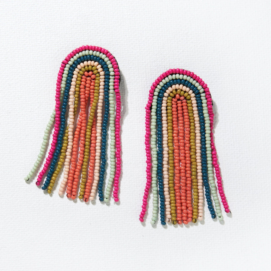 Ink + Alloy Earrings Rainbow Fringe Seed Bead Earrings