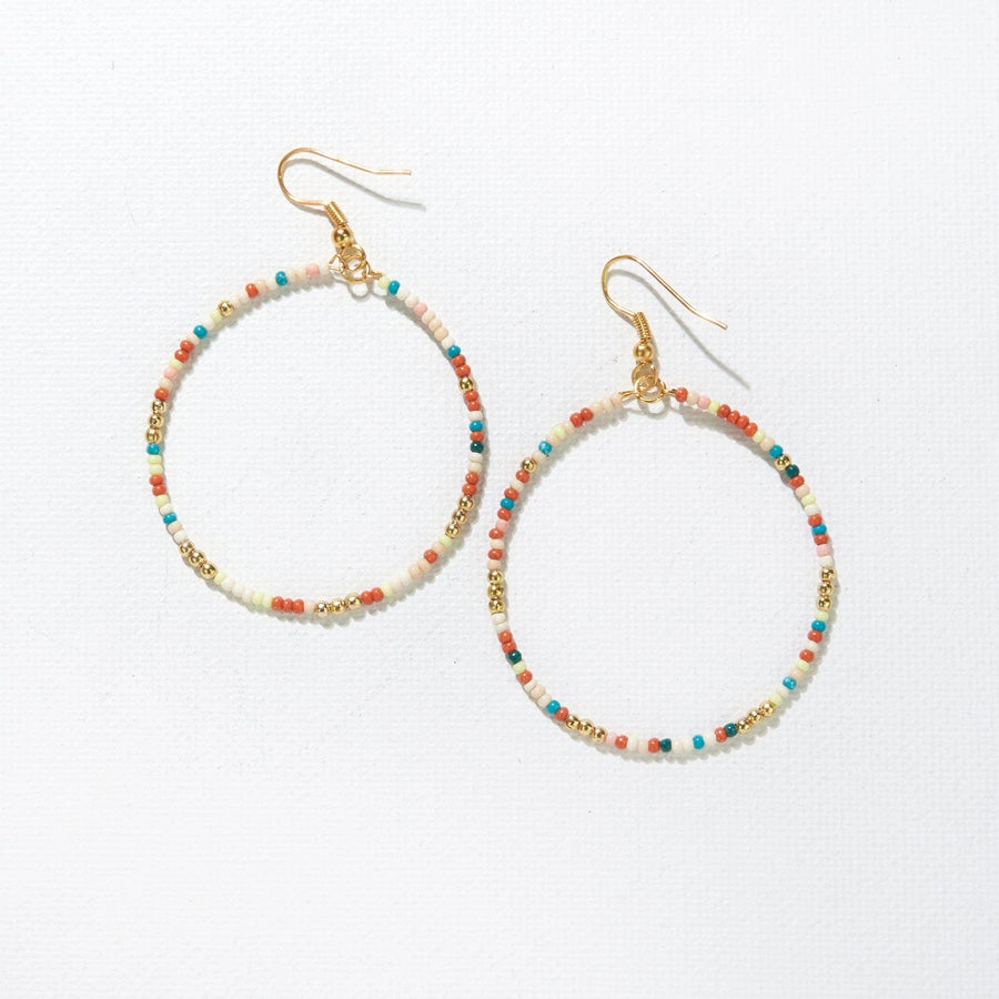 Ink + Alloy Earrings Teal Blush Mix Single Seed Bead Hoop Earrings