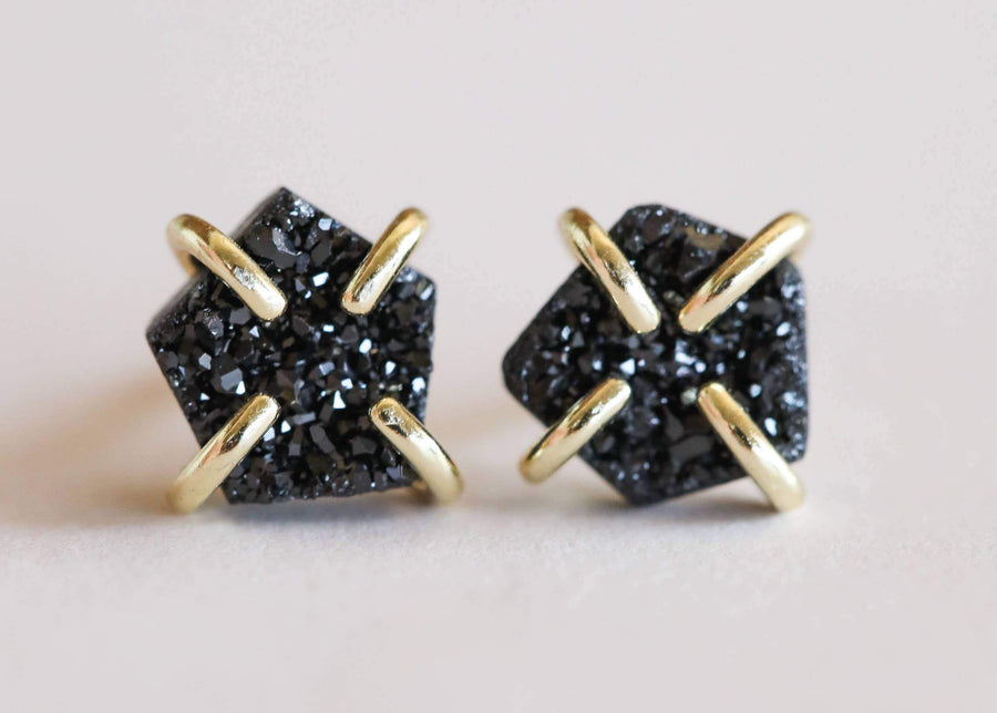 JaxKelly Earrings Black Druzy Prong Earrings