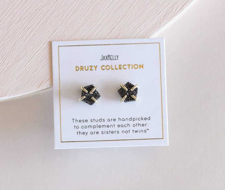 JaxKelly Earrings Black Druzy Prong Earrings