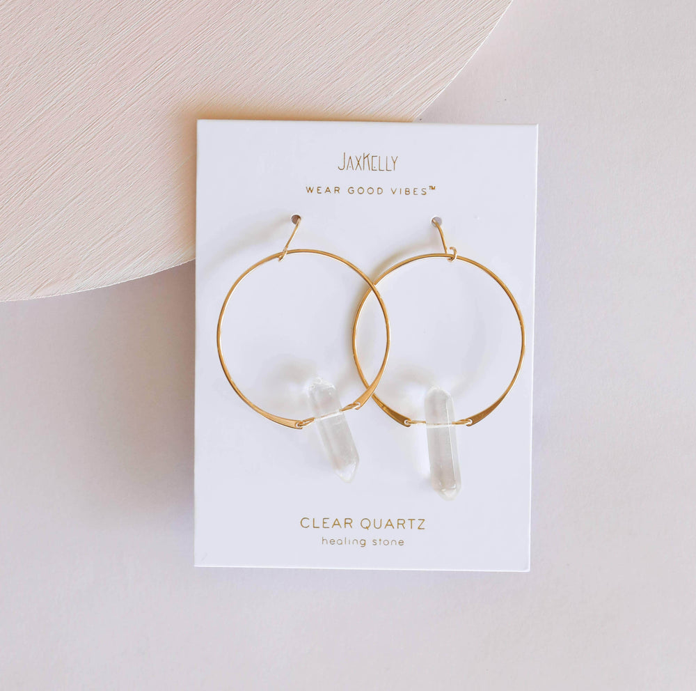 JaxKelly Earrings Clear Quartz Hoops