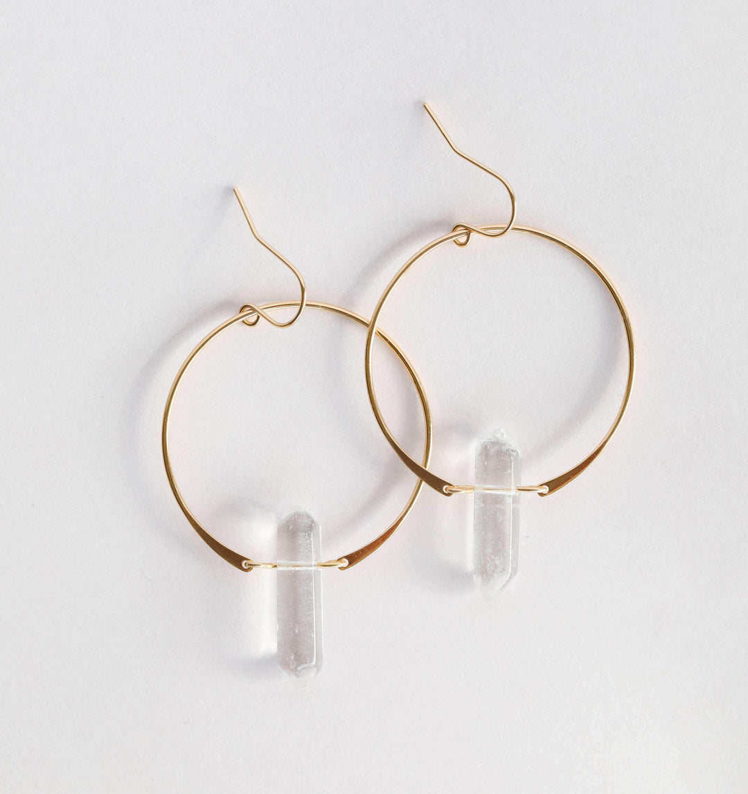 JaxKelly Earrings Clear Quartz Hoops