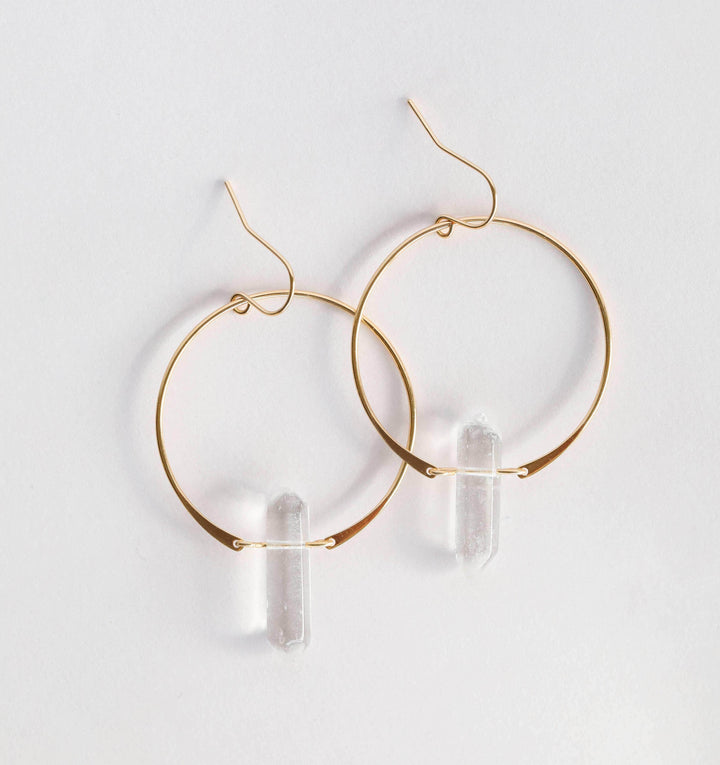 JaxKelly Earrings Clear Quartz Hoops