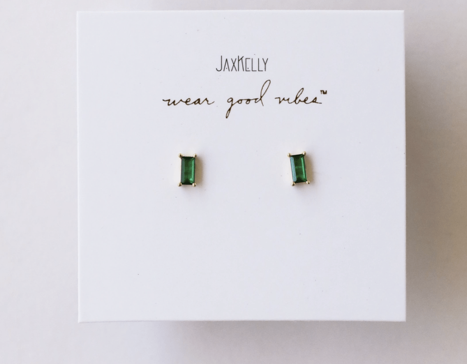 JaxKelly Earrings Emerald Baguette