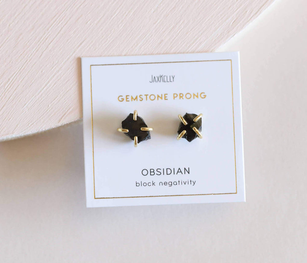 JaxKelly Earrings Obsidian Gemstone Prong Earrings