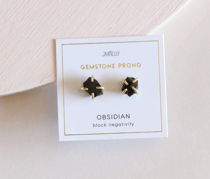 JaxKelly Earrings Obsidian Gemstone Prong Earrings