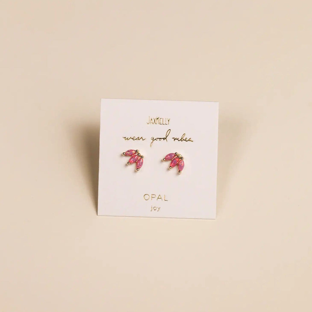 JaxKelly Earrings Opal Crown Stud - Pink