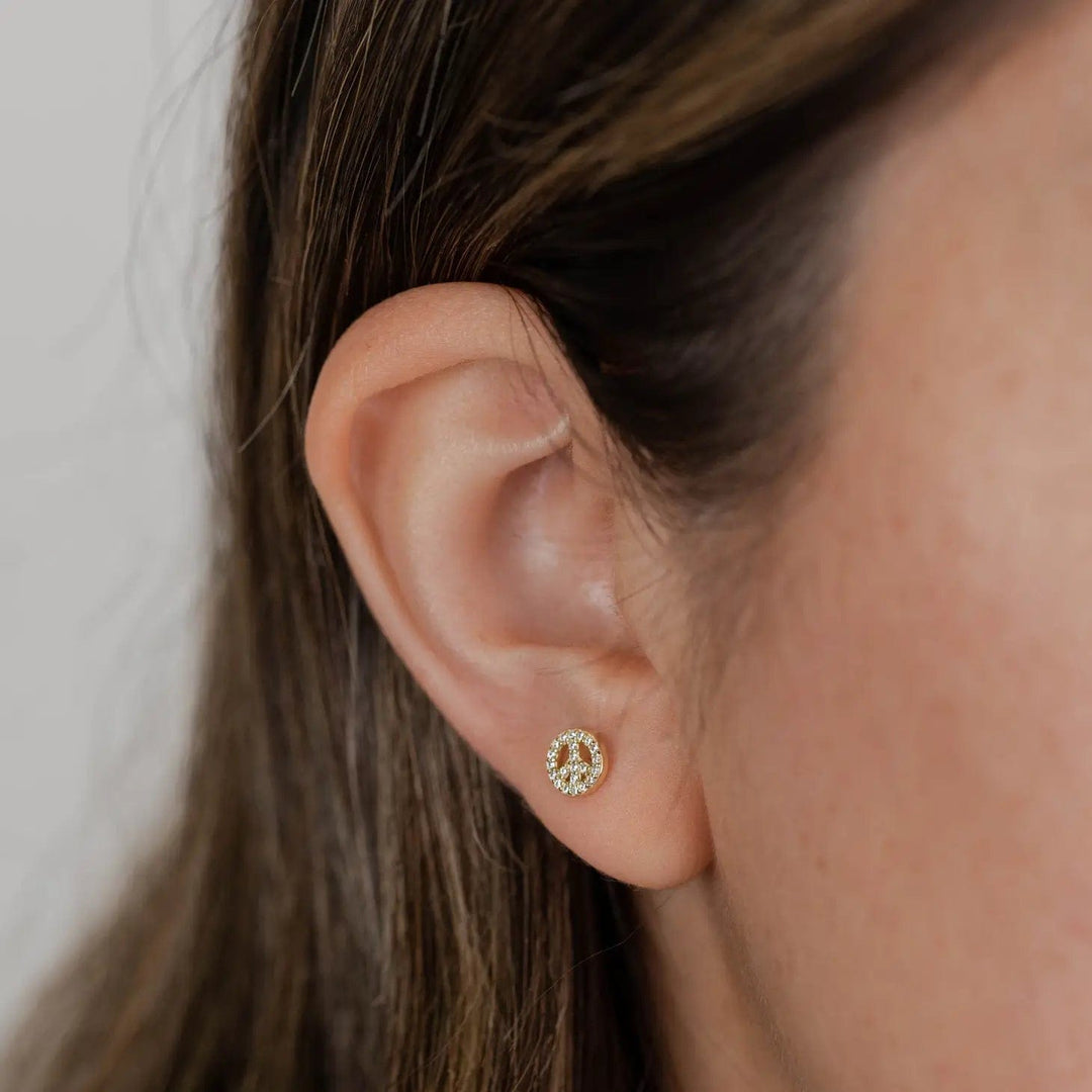 JaxKelly Earrings Pavé Stud - Peace Sign