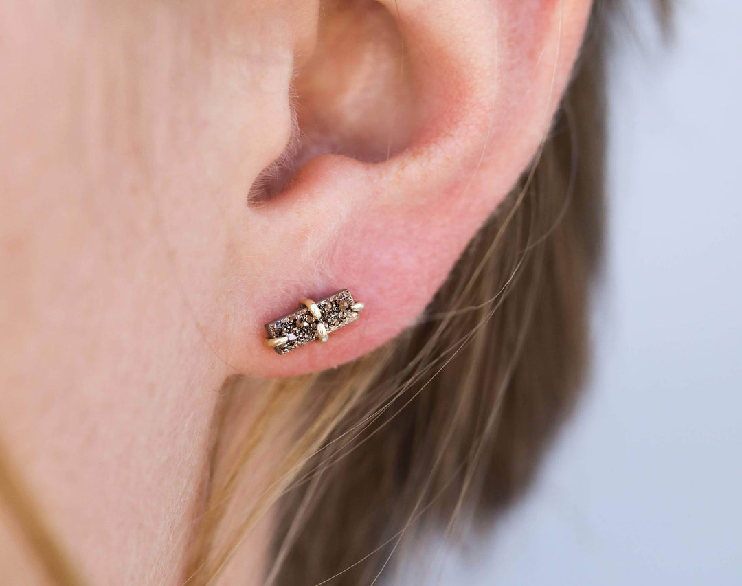 JaxKelly Earrings Rose Gold Druzy Bar Stud
