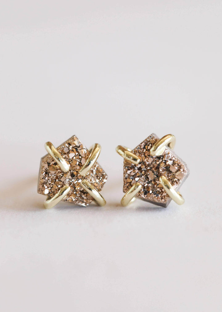 JaxKelly Earrings Rose Gold Druzy Prong Earrings