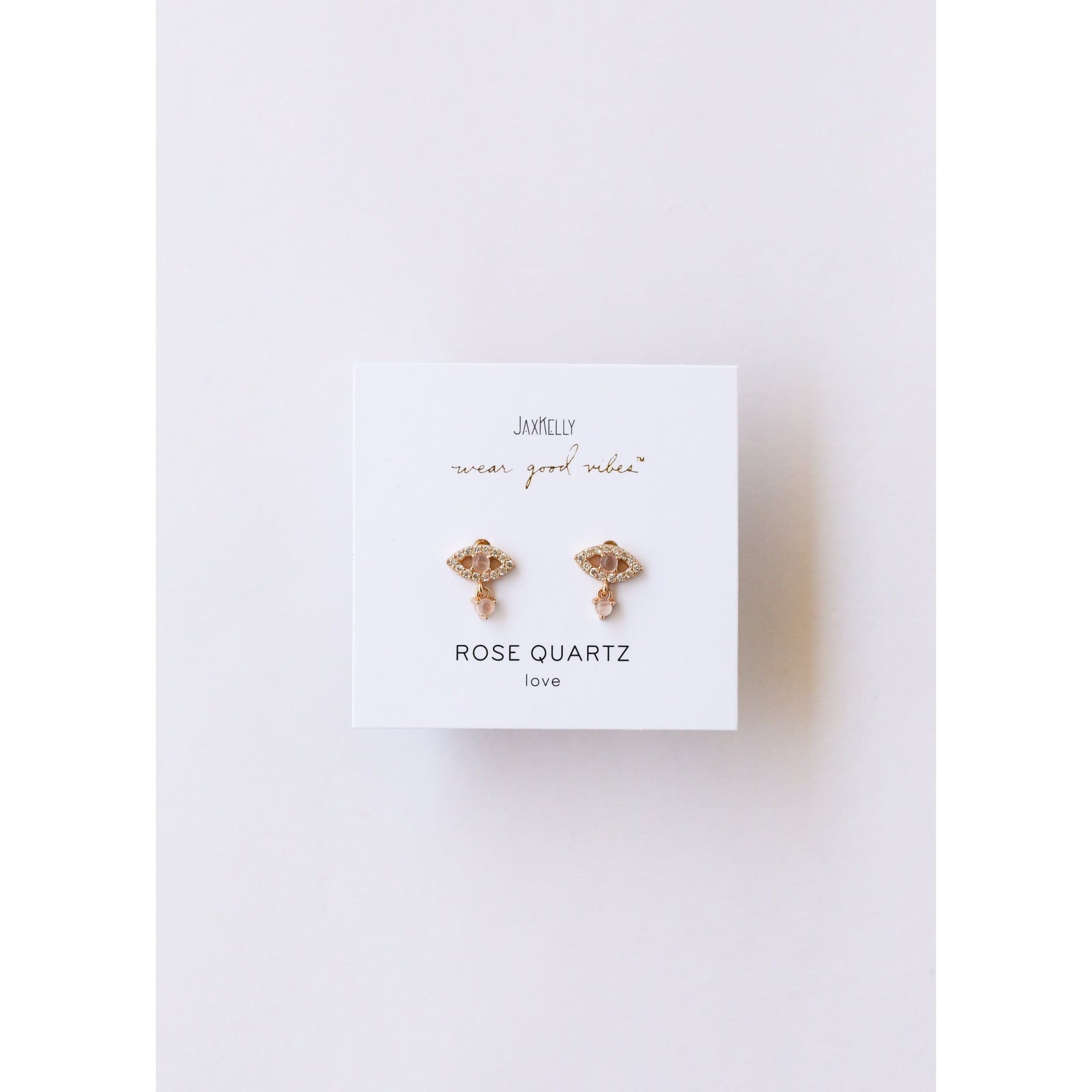 JaxKelly Earrings Rose Quartz Evil Eye Drop Earrings