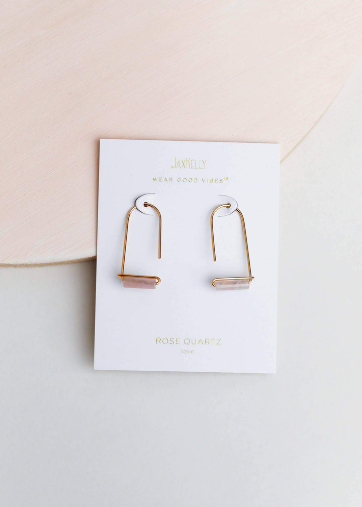JaxKelly Earrings Rose Quartz Gemstone Drop Earrings