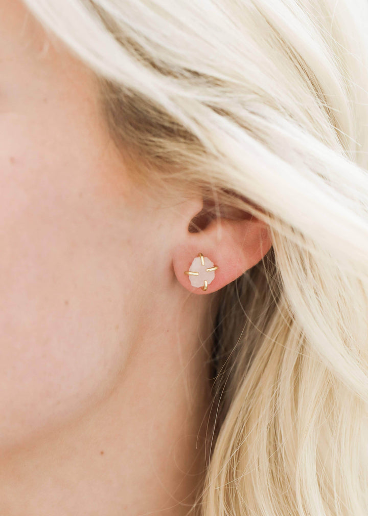 JaxKelly Earrings Rose Quartz Gemstone Prong Earrings