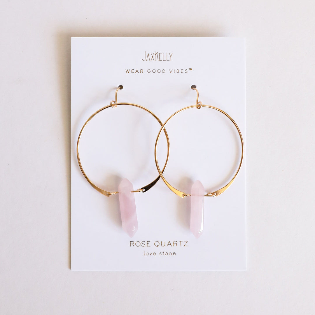 JaxKelly Earrings Rose Quartz Hoops