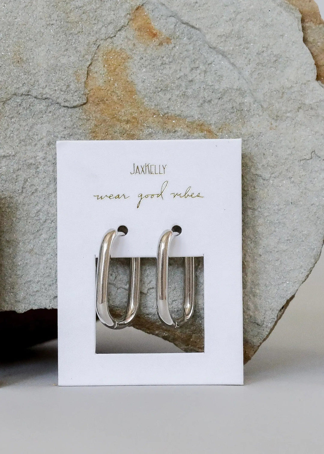 JaxKelly Earrings Silver Hoop - Large Rectangle