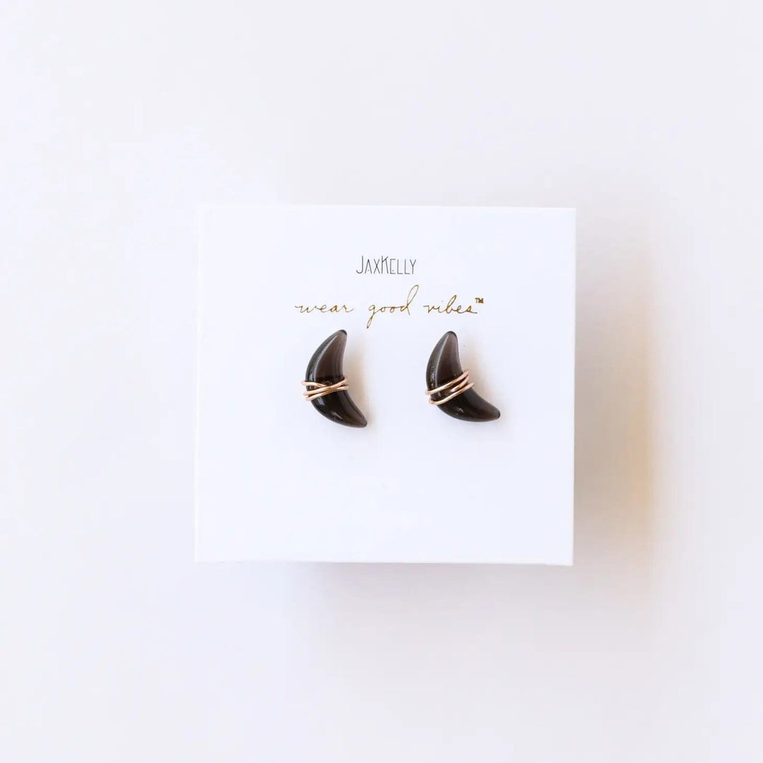 JaxKelly Earrings Smoky Quartz Wire-Wrapped Moon Earrings
