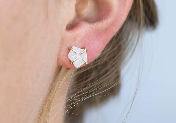 JaxKelly Earrings White Druzy Prong Earrings