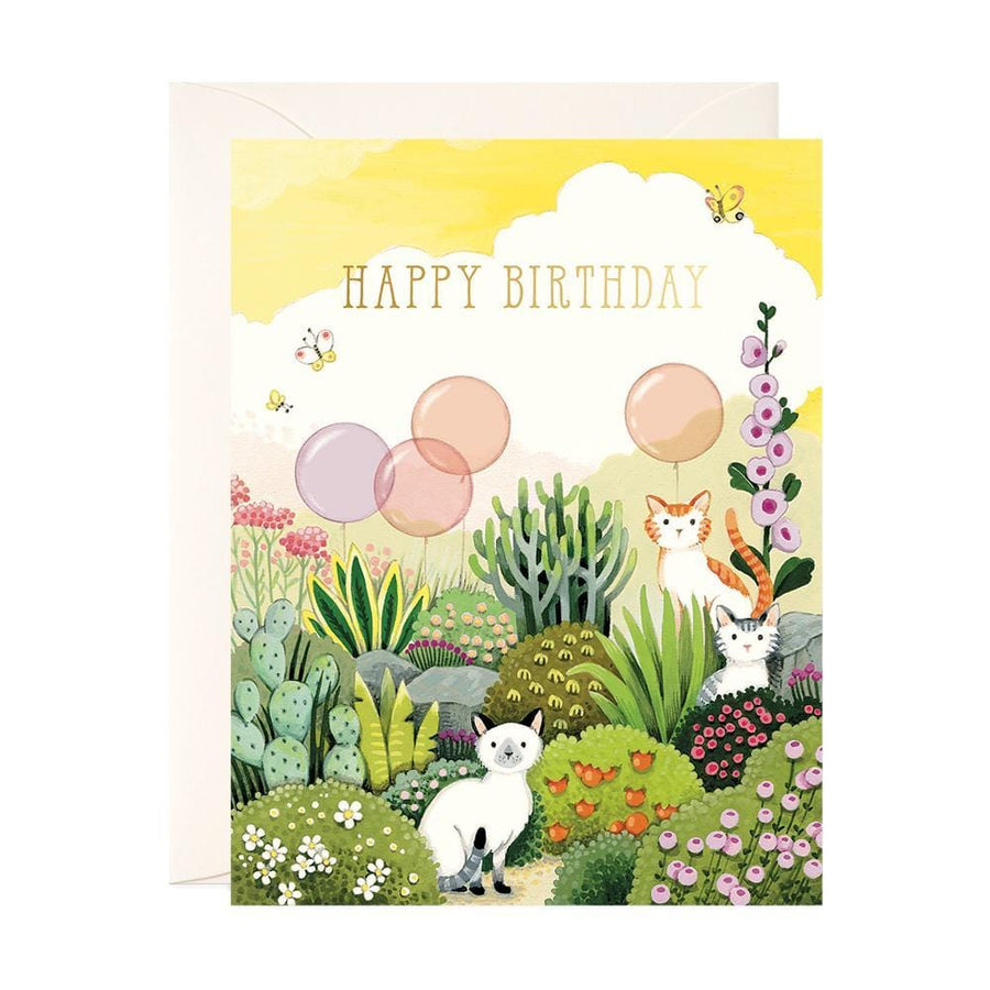 JooJoo Paper birthday card Cats in Garden Birthday Card