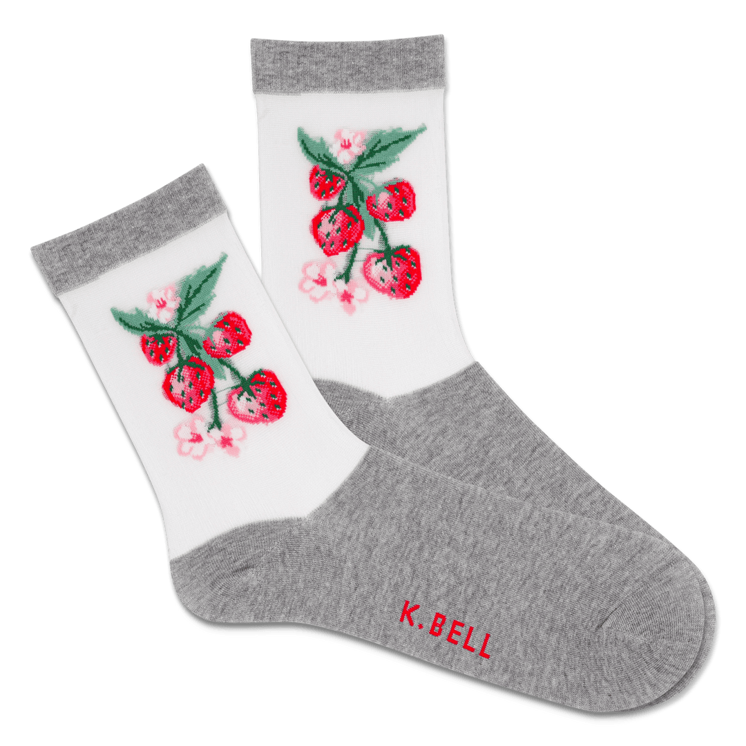 K. Bell Socks Women's Sheer Strawberry Vine Crew Socks