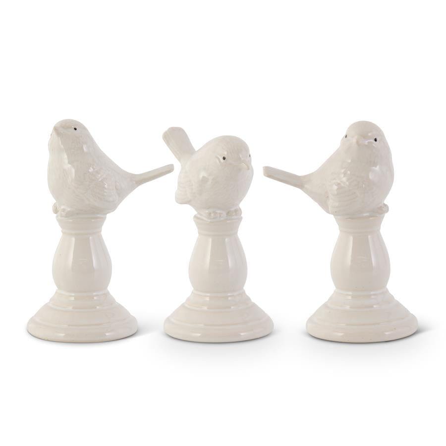 K&K Interiors Decor Cream Ceramic Birds on Pedestal
