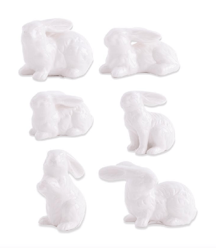 K&K Interiors Decor White Porcelain Bunnies