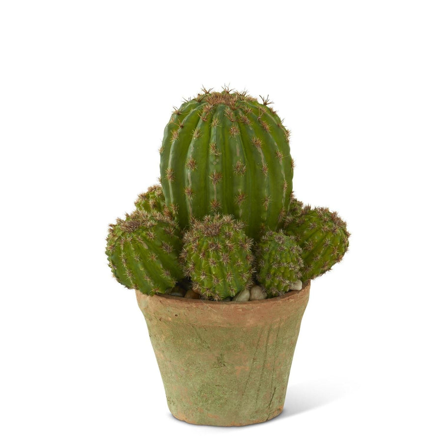 K&K Interiors Faux Flowers 10 Inch Faux Cactus in Weathered Clay Pot