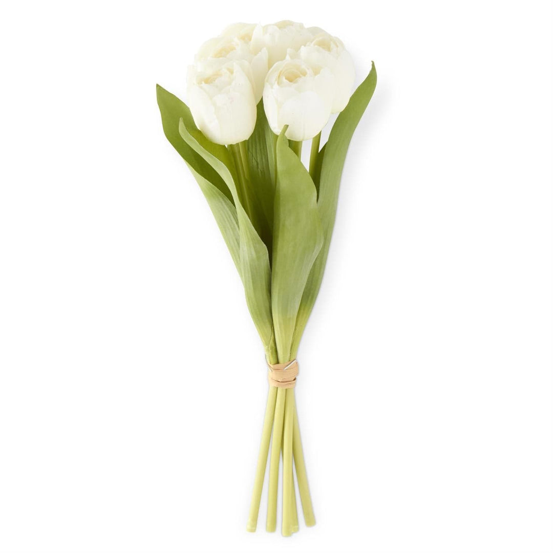 K&K Interiors Faux Flowers 13 Inch White Real Touch Tulip Bundle (6 Stem)