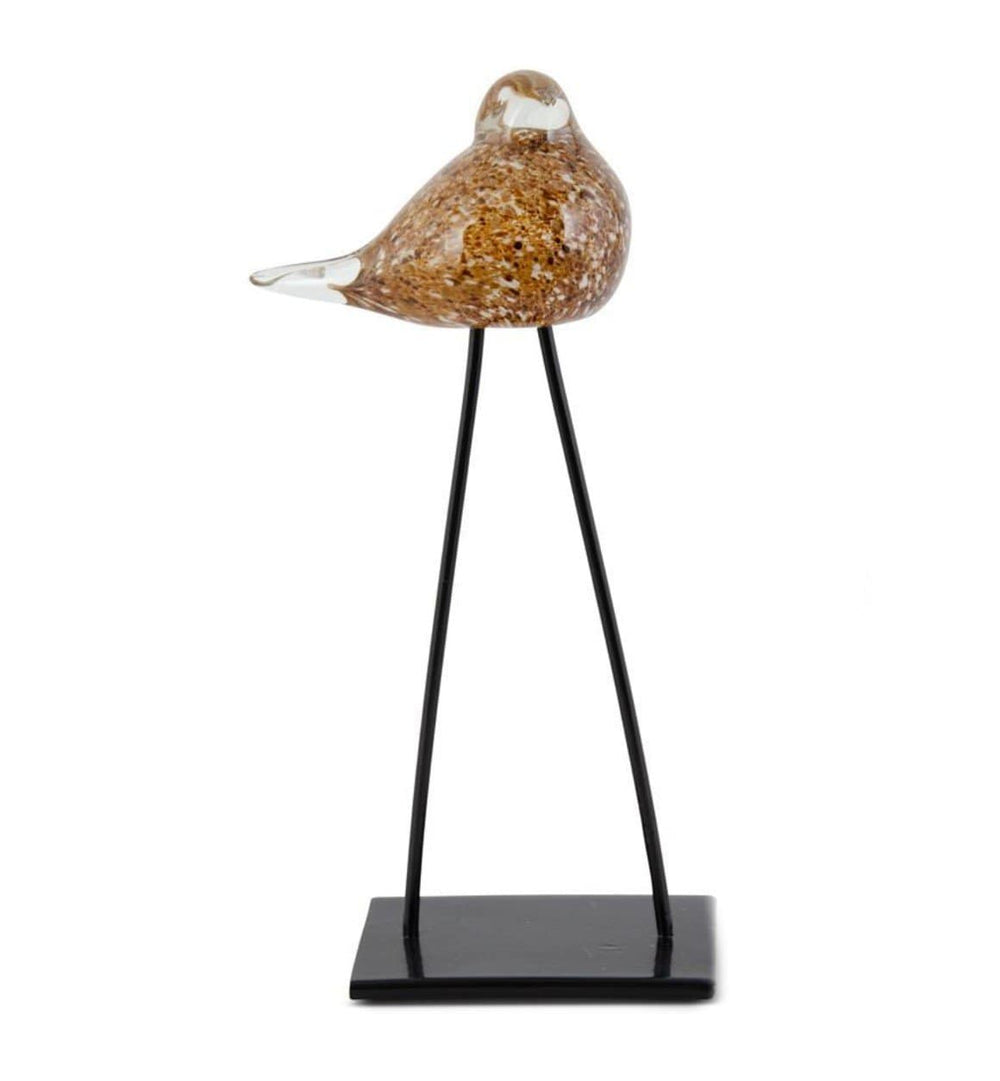 K&K Interiors Home Accents Brown & Gold 12 Inch Speckled Glass Bird w. Long Metal Legs