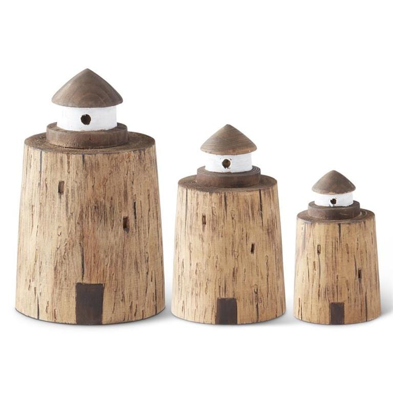 K&K Interiors Home Decor Set of 3 Paulownia Wood Lighthouses