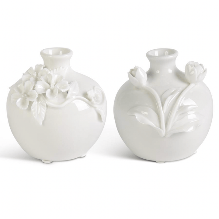 K&K Interiors Vase White Ceramic Vase with Raised Flowers