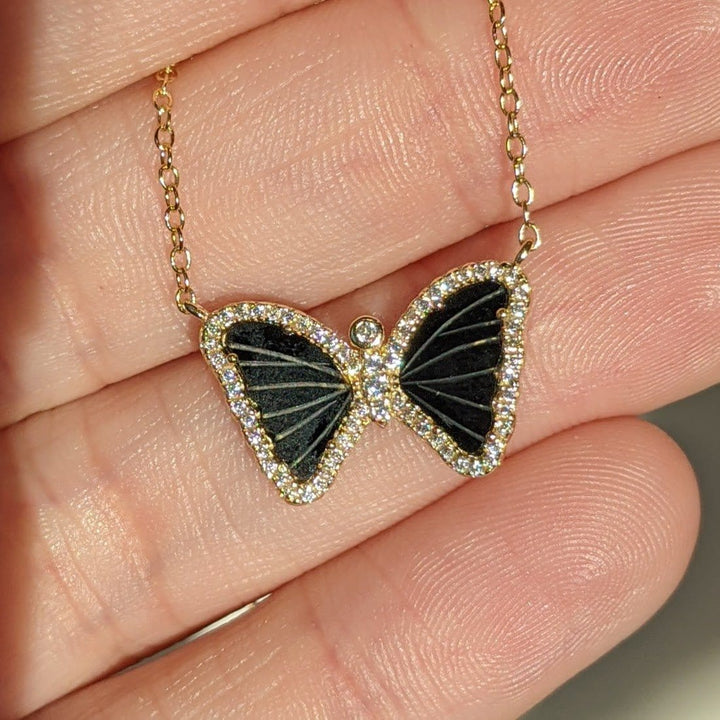 KAMARIA Necklace Gold Mini Butterfly Necklace - Black Onyx
