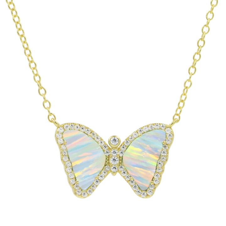 KAMARIA Necklace Gold Mini Butterfly Necklace - White Opal