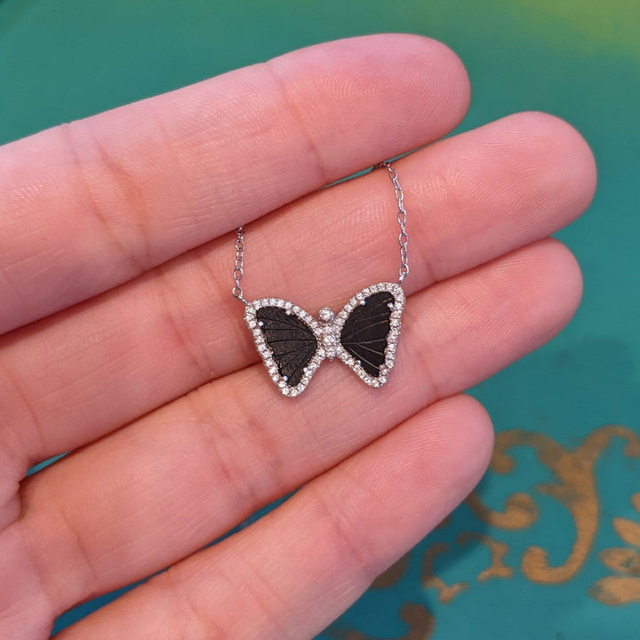 KAMARIA Necklace Silver Mini Butterfly Necklace - Black Onyx