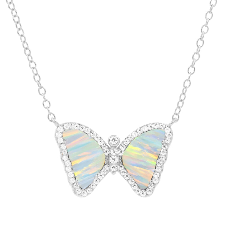 KAMARIA Necklace Silver Mini Butterfly Necklace - White Opal